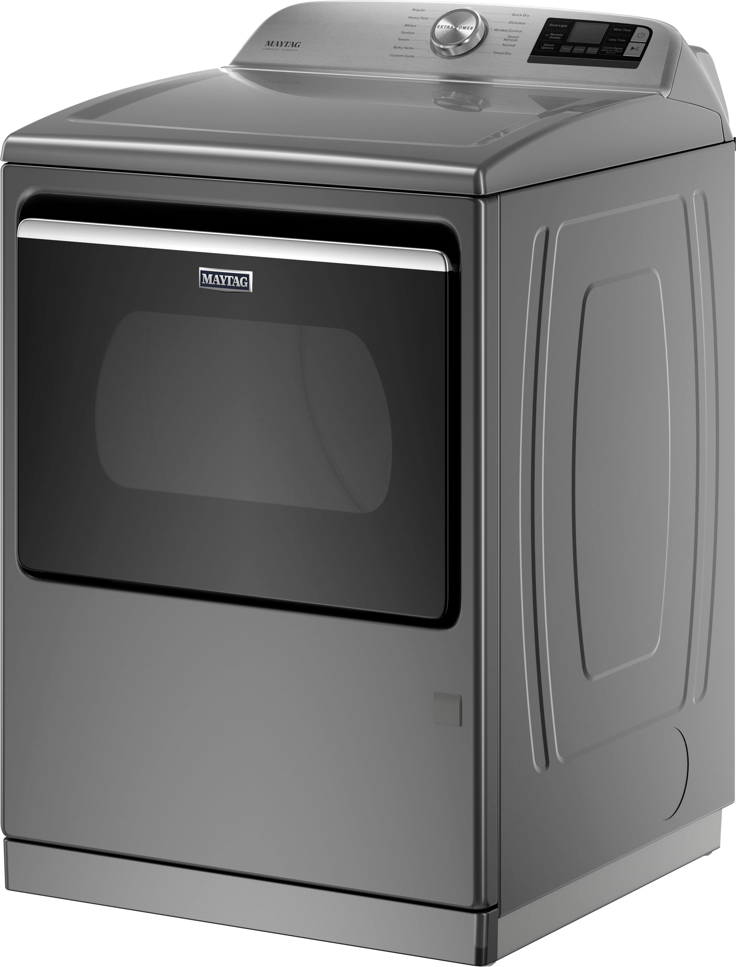 Left. Maytag - 7.4 Cu. Ft. Smart Gas Dryer with Steam and Extra Power Button - Metallic Slate.