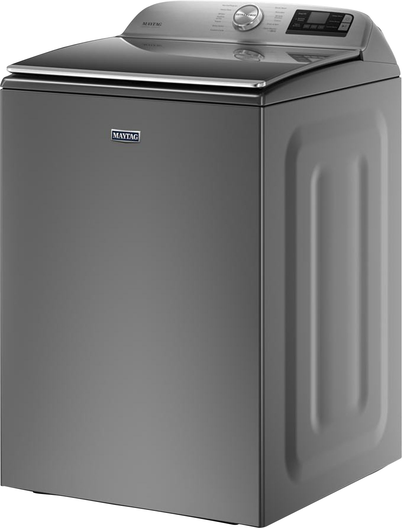Left View: Maytag - 5.2 Cu. Ft. High Efficiency Smart Top Load Washer with Extra Power Button - Metallic slate