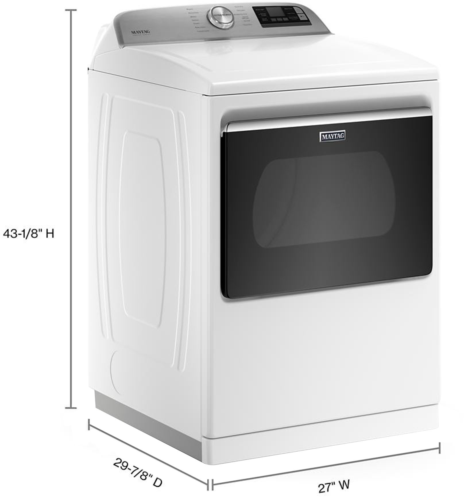 Angle View: Maytag - 7.4 Cu. Ft. Smart Electric Dryer with Steam and Extra Power Button - White