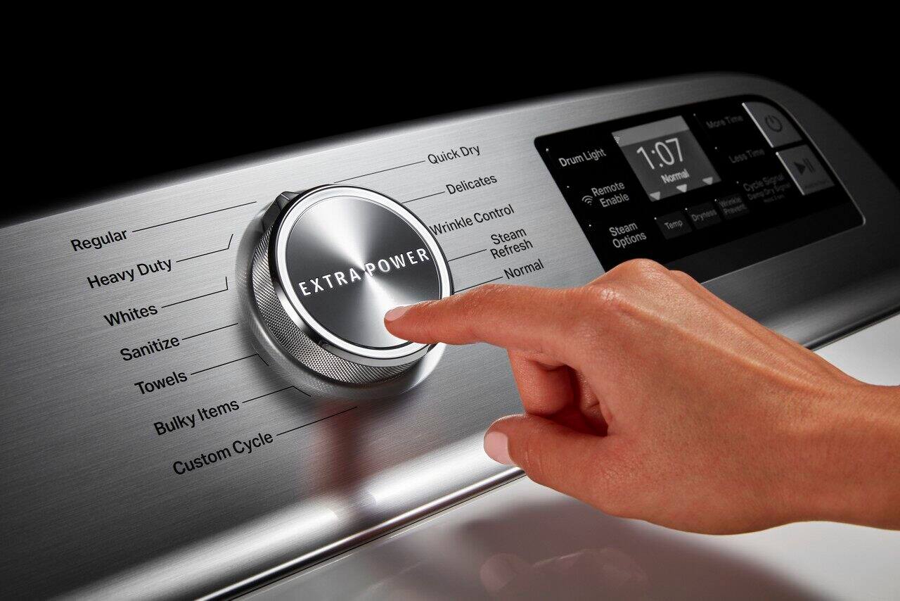 Zoom in on Alt View Zoom 15. Maytag - 7.4 Cu. Ft. Smart Electric Dryer with Steam and Extra Power Button - White.