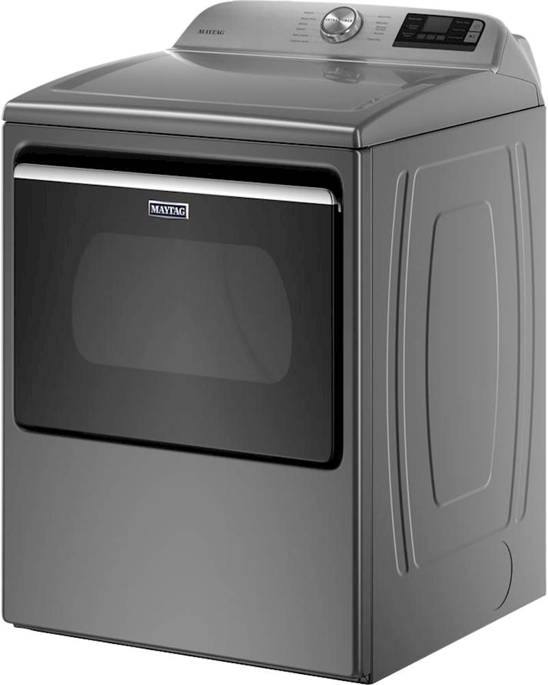 Left View: Maytag - 7.4 Cu. Ft. Smart Gas Dryer with Extra Power Button - Metallic slate