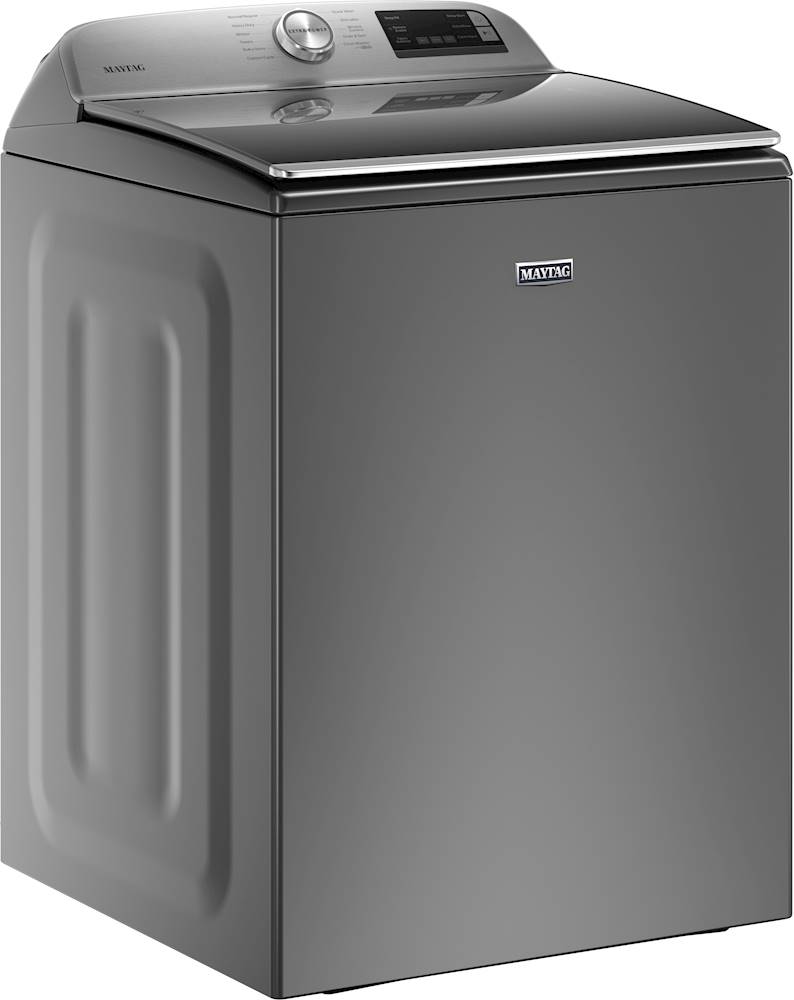 Angle View: Maytag - 4.8 Cu. Ft. High Efficiency Stackable Front Load Washer with Steam and Fresh Hold - White