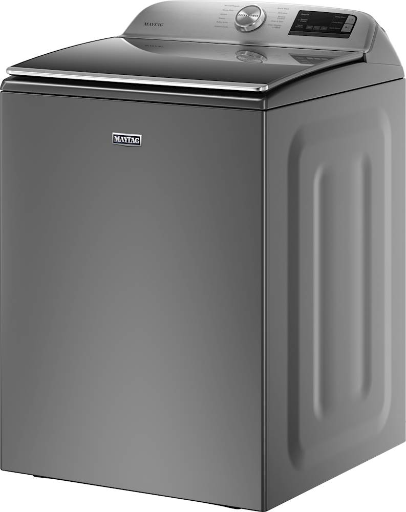 Left View: Maytag - 4.7 Cu. Ft. High Efficiency Smart Top Load Washer with Extra Power Button - Metallic slate