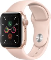 Geek Squad Certified Refurbished Apple Watch Series 5 (GPS) 40mm Gold Aluminum Case with Pink Sand Sport Band - Front_Zoom