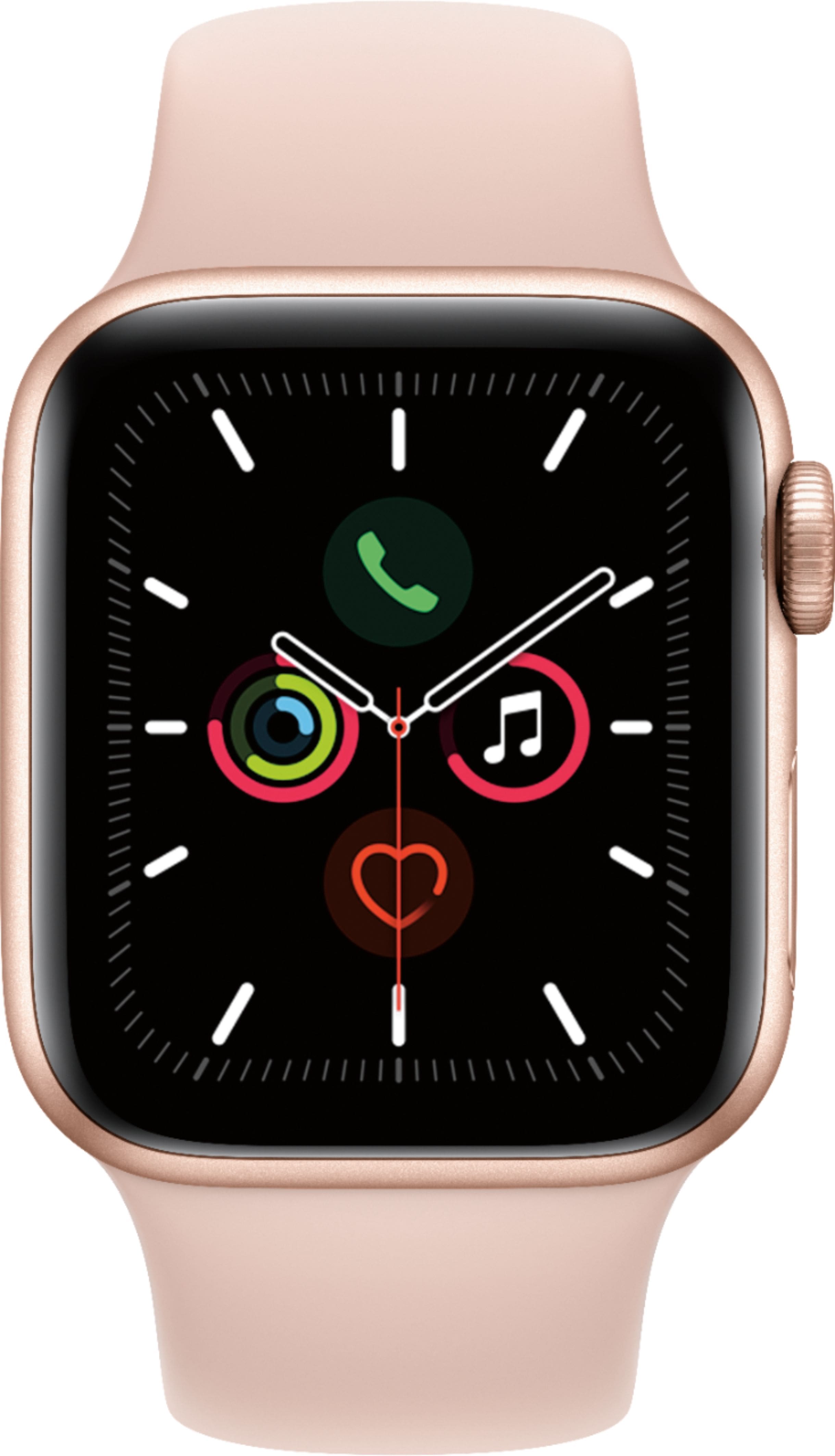 Alt View 11. Apple - Geek Squad Certified Refurbished Apple Watch Series 5 (GPS) 40mm Gold Aluminum Case with Pink Sand Sport Band.