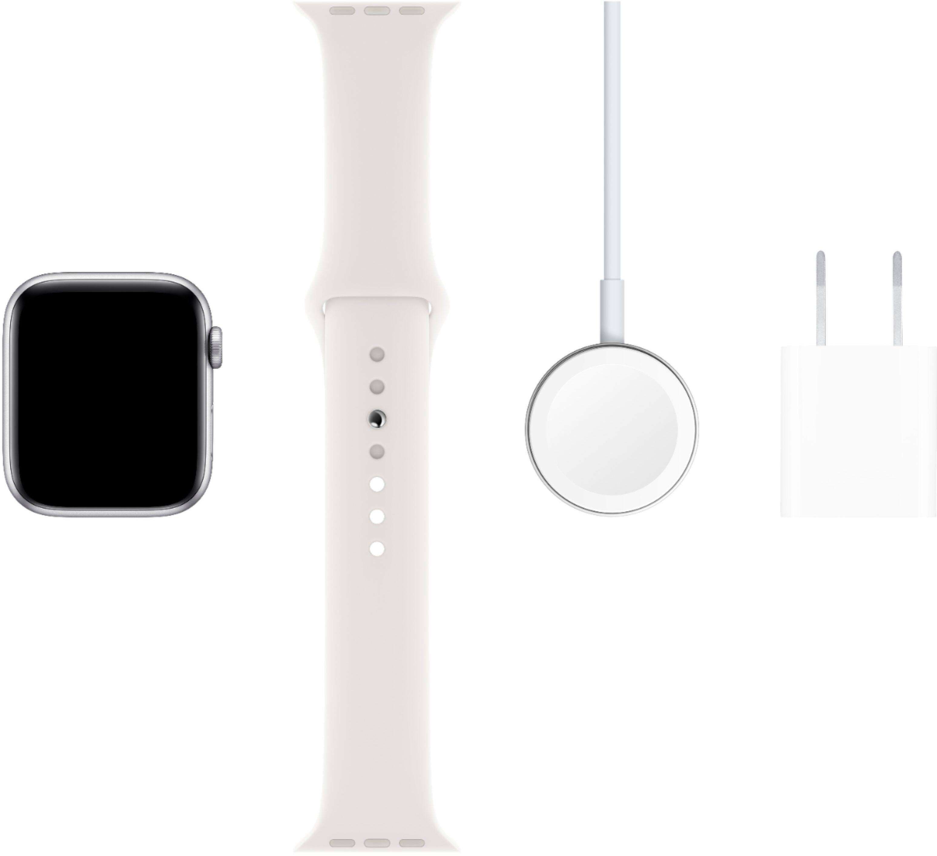Alt View 15. Apple - Geek Squad Certified Refurbished Apple Watch Series 5 (GPS) 44mm Silver Aluminum Case with White Sport Band - Silver Aluminum.