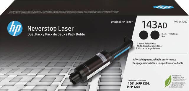 Front. HP - 143AD 2-Pack Neverstop Toner Reload Kit - Black.