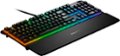 Left Zoom. SteelSeries - Apex 3 Full Size Wired Membrane Whisper Quiet Switch Gaming Keyboard with 10 zone RGB Backlighting - Black.
