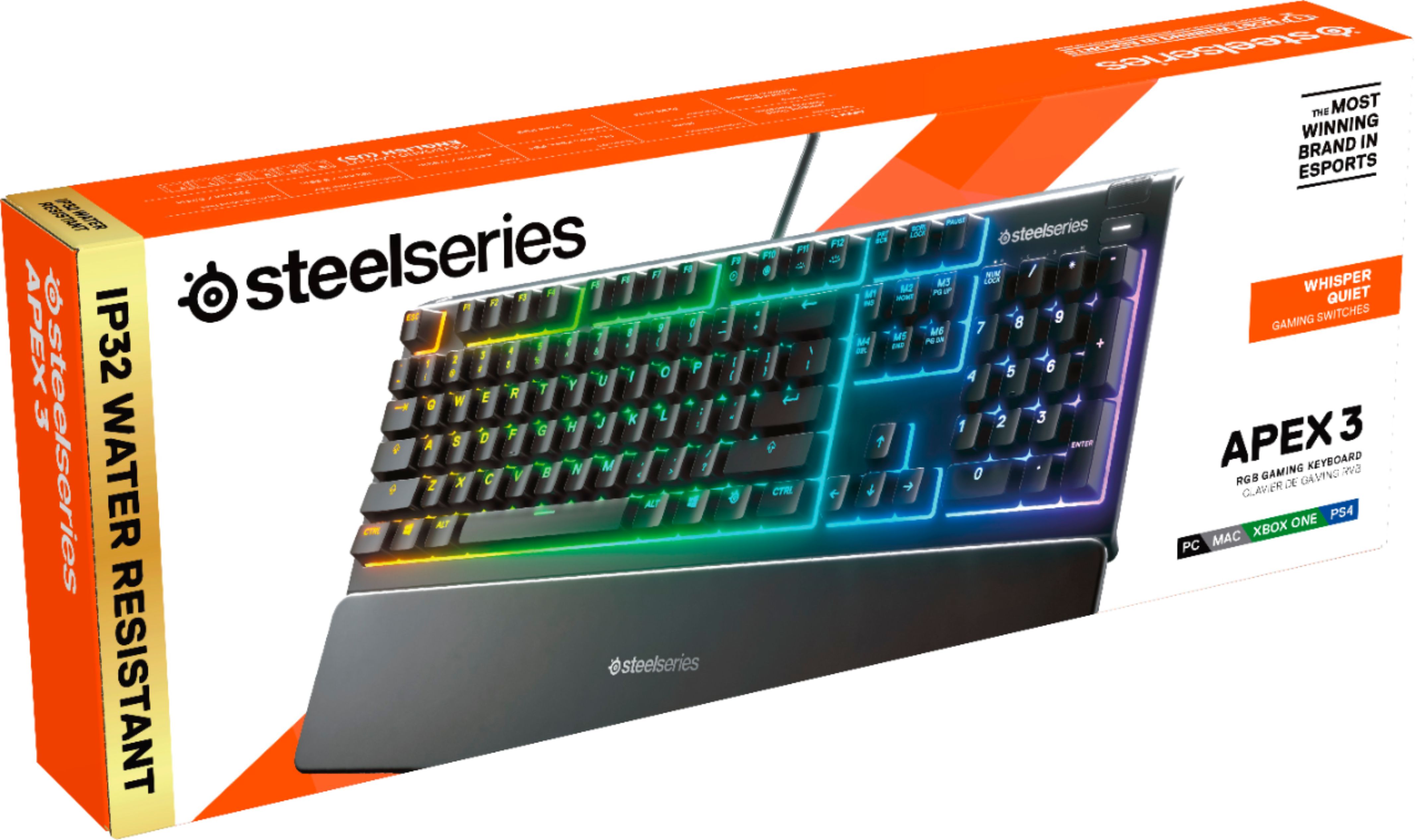 Steelseries Apex 3 Full Size Wired Membrane Whisper Quiet Switch Gaming Keyboard With 10 Zone Rgb Backlighting Black Best Buy