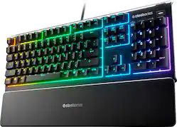 SteelSeries - Apex 3 Full Size Wired Membrane Whisper Quiet Switch Gaming Keyboard with 10 zone RGB Backlighting - Black - Front_Zoom