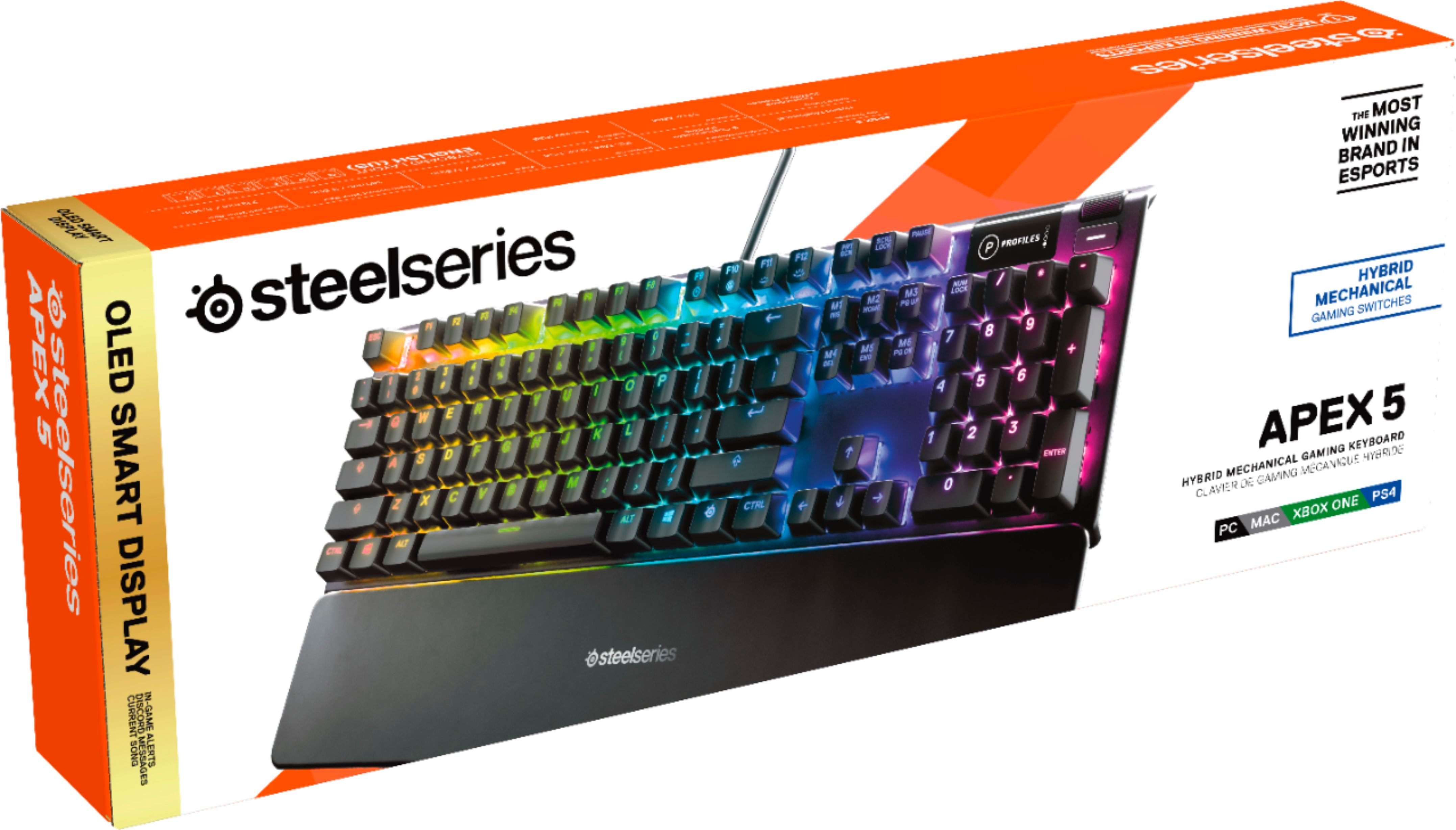Steelseries Apex 5 Full Size Wired Mechanical Hybrid Blue Tactile Clicky Switch Gaming Keyboard With Rgb Backlighting Black Best Buy