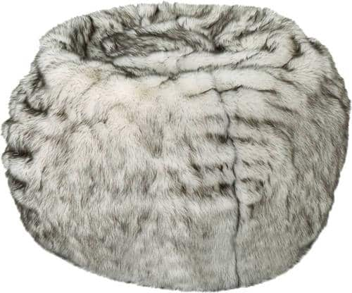 Noble House - Caroga Faux Fur Bean Bag Chair - White + Gray Streaks