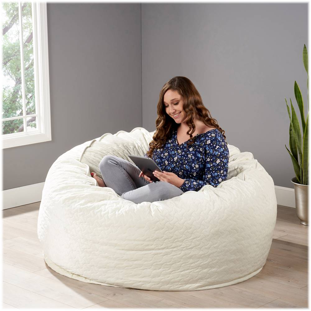 Best Buy: Noble House Esbon Round Quilt Velvet Bean Bag Ivory 309723