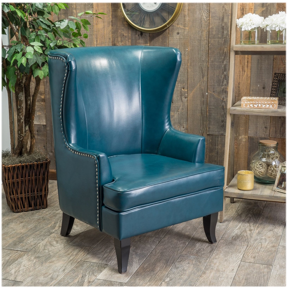 Left View: Noble House - Parkerville Bycast Leather Club Chair - Teal