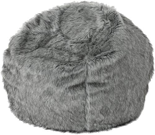 Noble House - Caroga Faux Fur Bean Bag Chair - Dark Gray + Light Gray Streaks