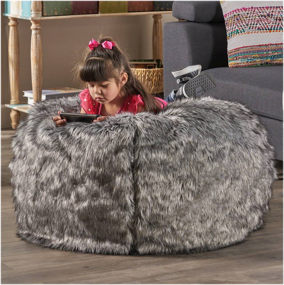 Best Buy: Noble House Caroga Faux Fur Bean Bag Chair Dark Gray + Light Gray  Streaks 304244