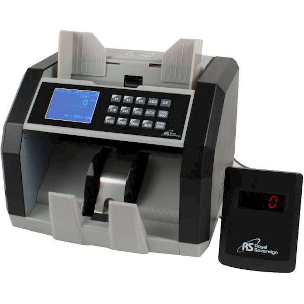 Left View: Royal Sovereign - Front-Loading Bill Counter with Counterfeit Detection - Black/Silver