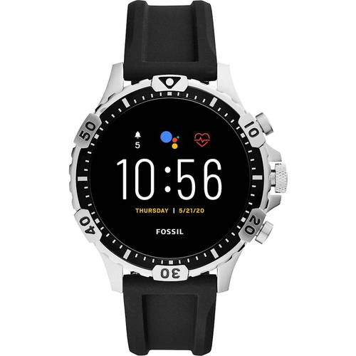 Fossil - Gen 5 Smartwatch 46mm Stainless Steel - Silver With Black Silicone Band was $295.0 now $199.0 (33.0% off)