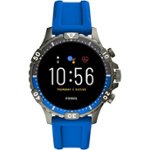 Front Zoom. Fossil - Gen 5 Smartwatch 46mm Stainless Steel - Smoke with Blue Silicone Band.