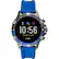 Front. Fossil - Gen 5 Smartwatch 46mm Stainless Steel - Smoke with Blue Silicone Band.