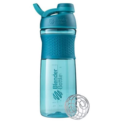 Angle. BlenderBottle - SportMixer 28 oz Water Bottle/Shaker Cup - Teal.