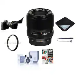 Fujifilm - XF 60mm f/2.4 R Macro Lens, Bundle with Bower 39mm UV Filter, Flex Lens Shade, Lens Wrap, Cleaning Kit, Lens