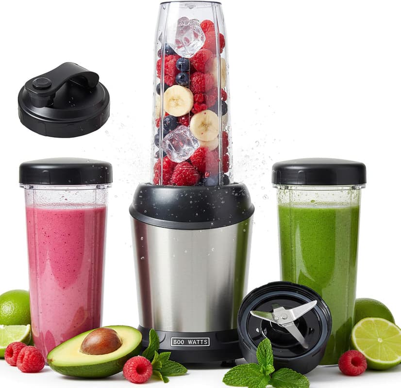 AOITUN - Smoothie Blender Set: BPA-Free Portable Cups, Crushes Ice/Shakes/Juice - Metallic