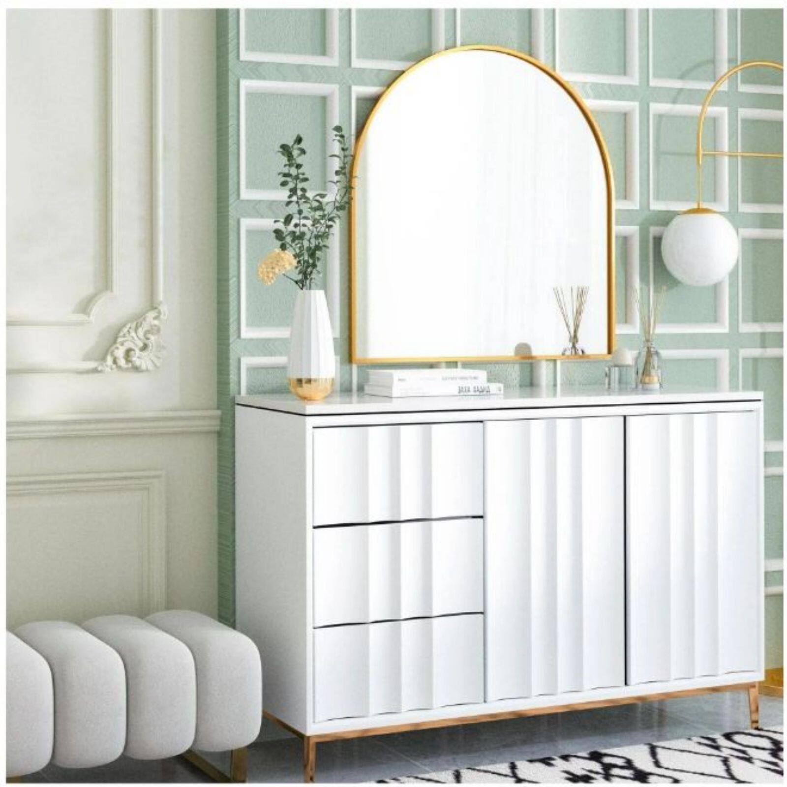 Angle. HOMLUX - Arch Top Wall Mirror Gold Aluminum Frame Arched Wall Mounted Decorative for Entryway Bathroom Bedroom.