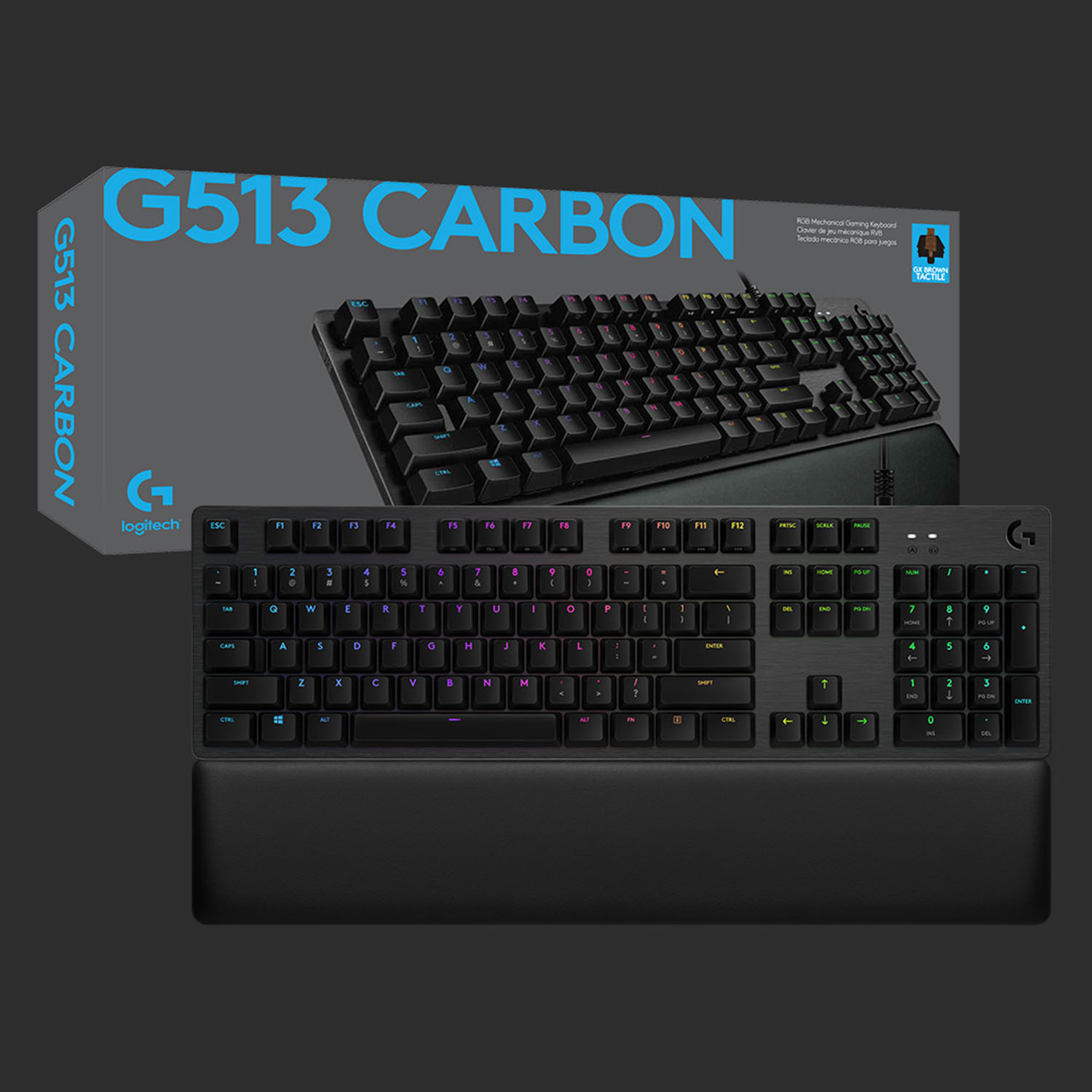 Logitech G512 CARBON LIGHTSYNC RGB Mechanical Gaming Keyboard with GX Brown  switches and USB passthrough - Tactile