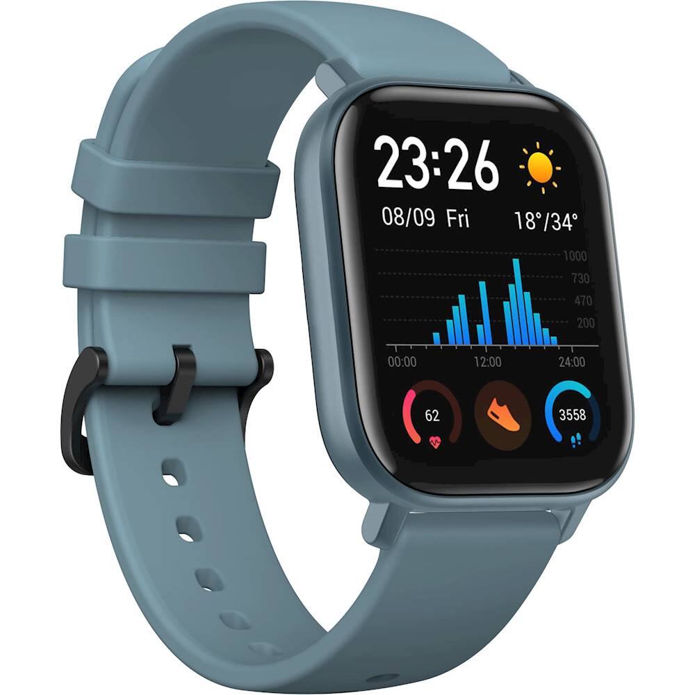 Angle. Amazfit - GTS Smartwatch 42mm Aluminum - Steel Blue With Silicone Band.
