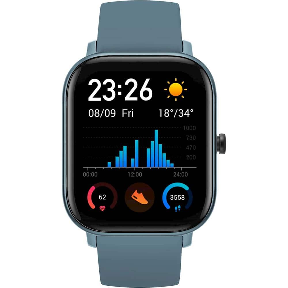 Front. Amazfit - GTS Smartwatch 42mm Aluminum - Steel Blue With Silicone Band.