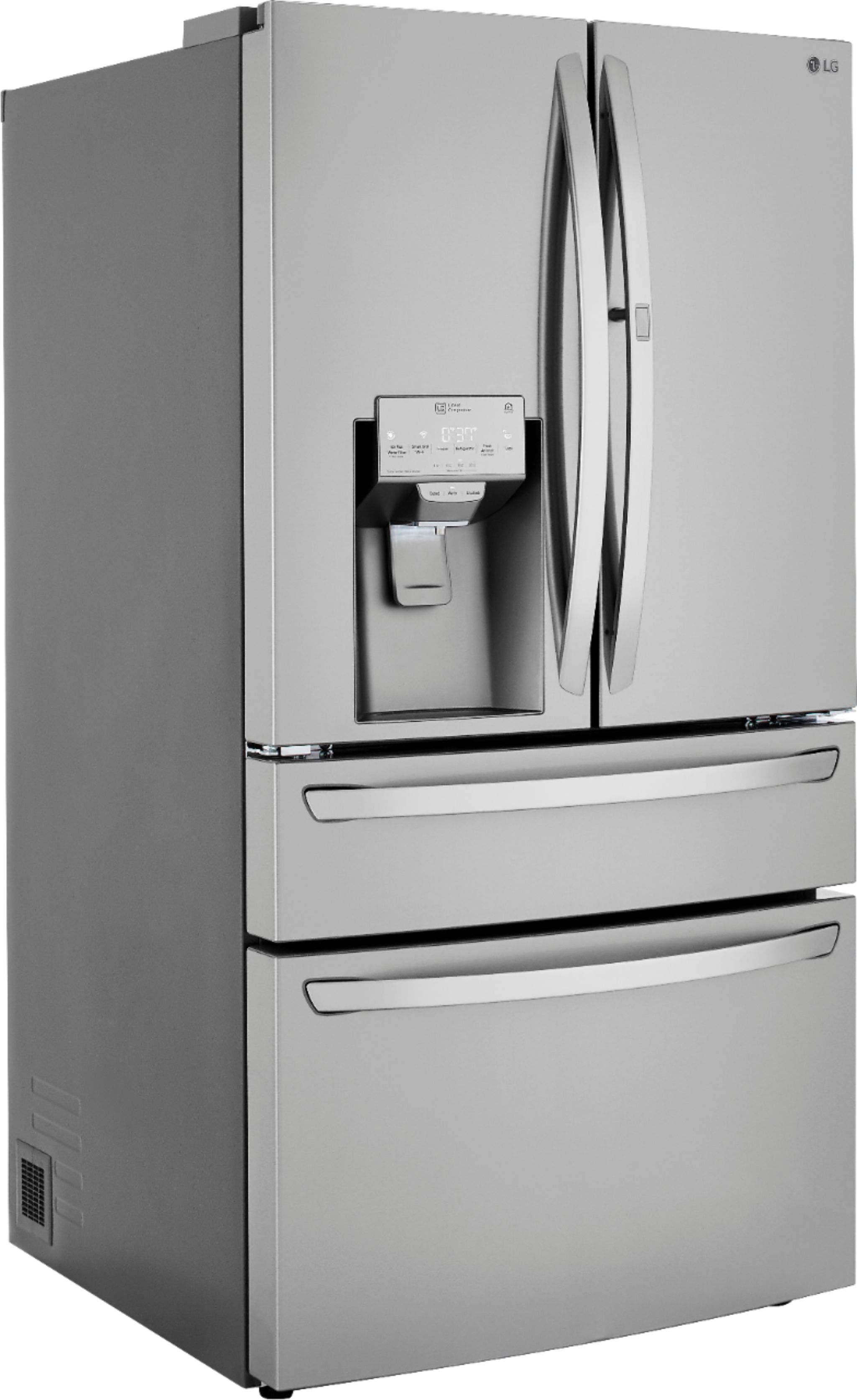 Angle View: LG - 22.5 Cu. Ft. 4-Door French Door-in-Door Counter-Depth Refrigerator with Craft Ice - Stainless Steel