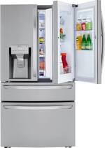 LG - 22.5 Cu. Ft. 4-Door French Door Counter-Depth Refrigerator with Door-in-Door and Craft Ice - PrintProof Stainless Steel - Front_Standard