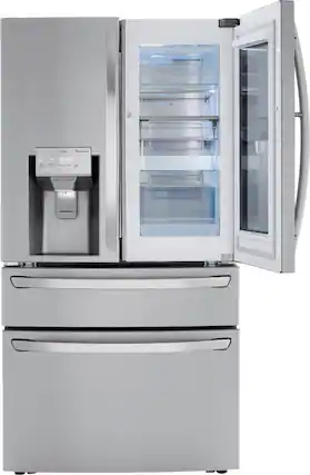Front. LG - 22.5 Cu. Ft. 4-Door French Door-in-Door Counter-Depth Refrigerator with Craft Ice - PrintProof Stainless Steel.