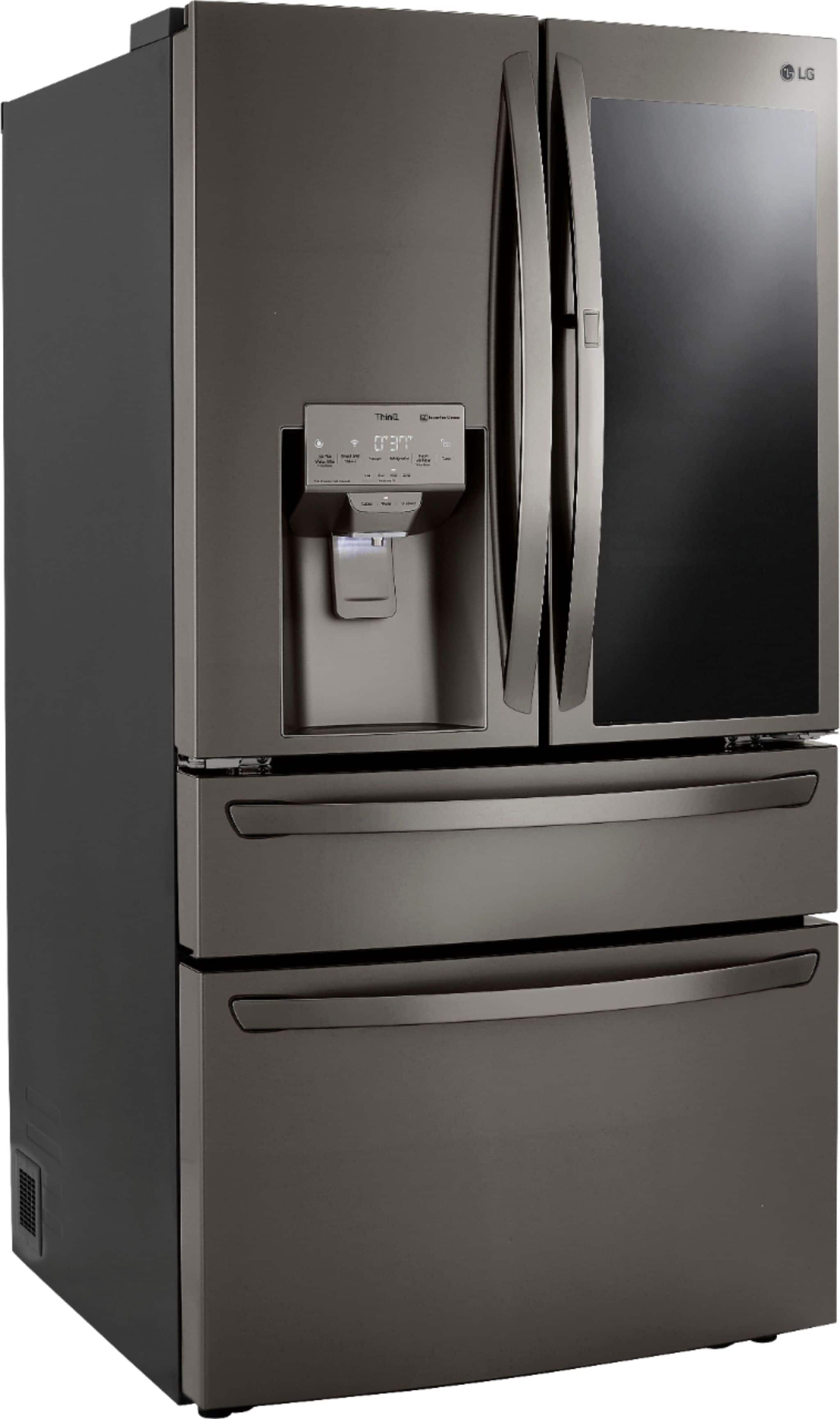 Angle. LG - 22.5 Cu. Ft. 4-Door French Door-in-Door Counter-Depth Refrigerator with Craft Ice - PrintProof Black Stainless Steel.