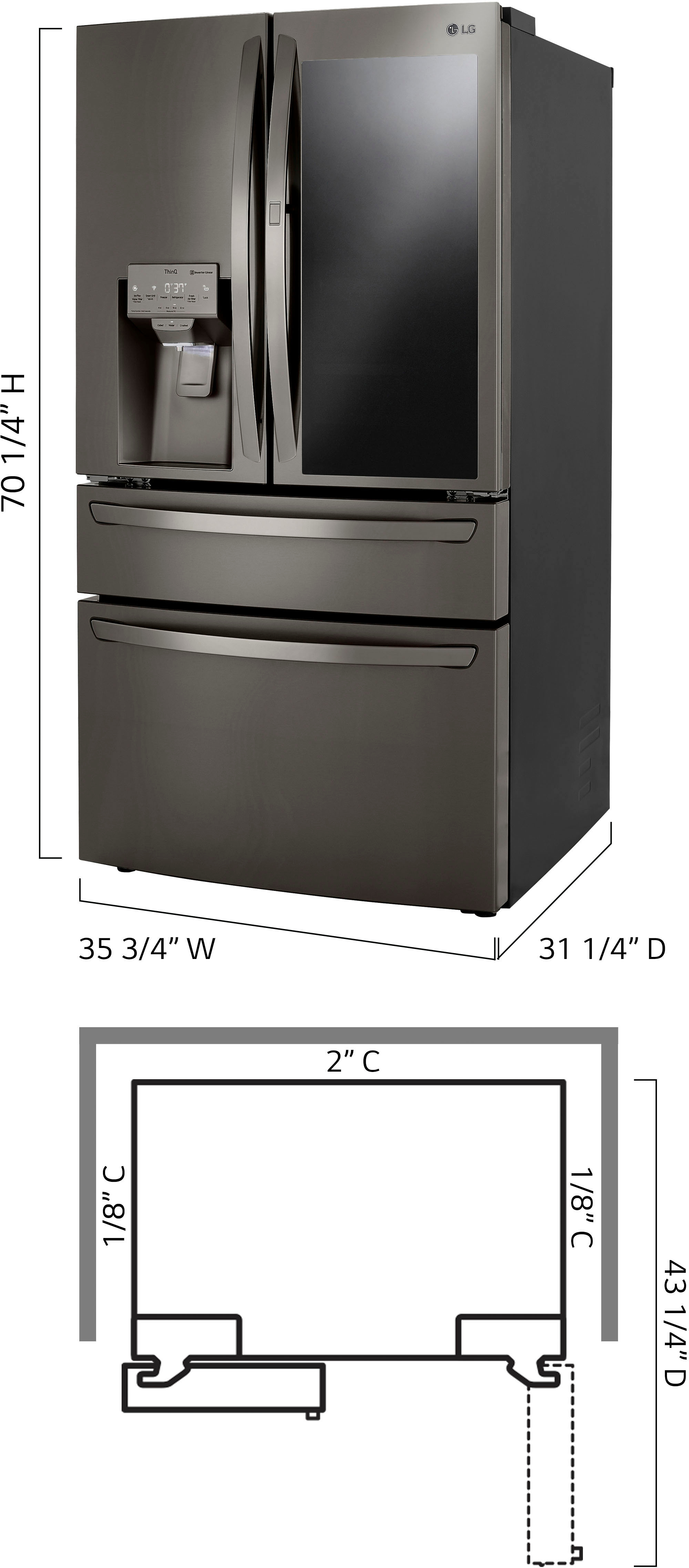 Left View: LG - 22.5 Cu. Ft. 4-Door French Door-in-Door Counter-Depth Refrigerator with Craft Ice - Black Stainless Steel