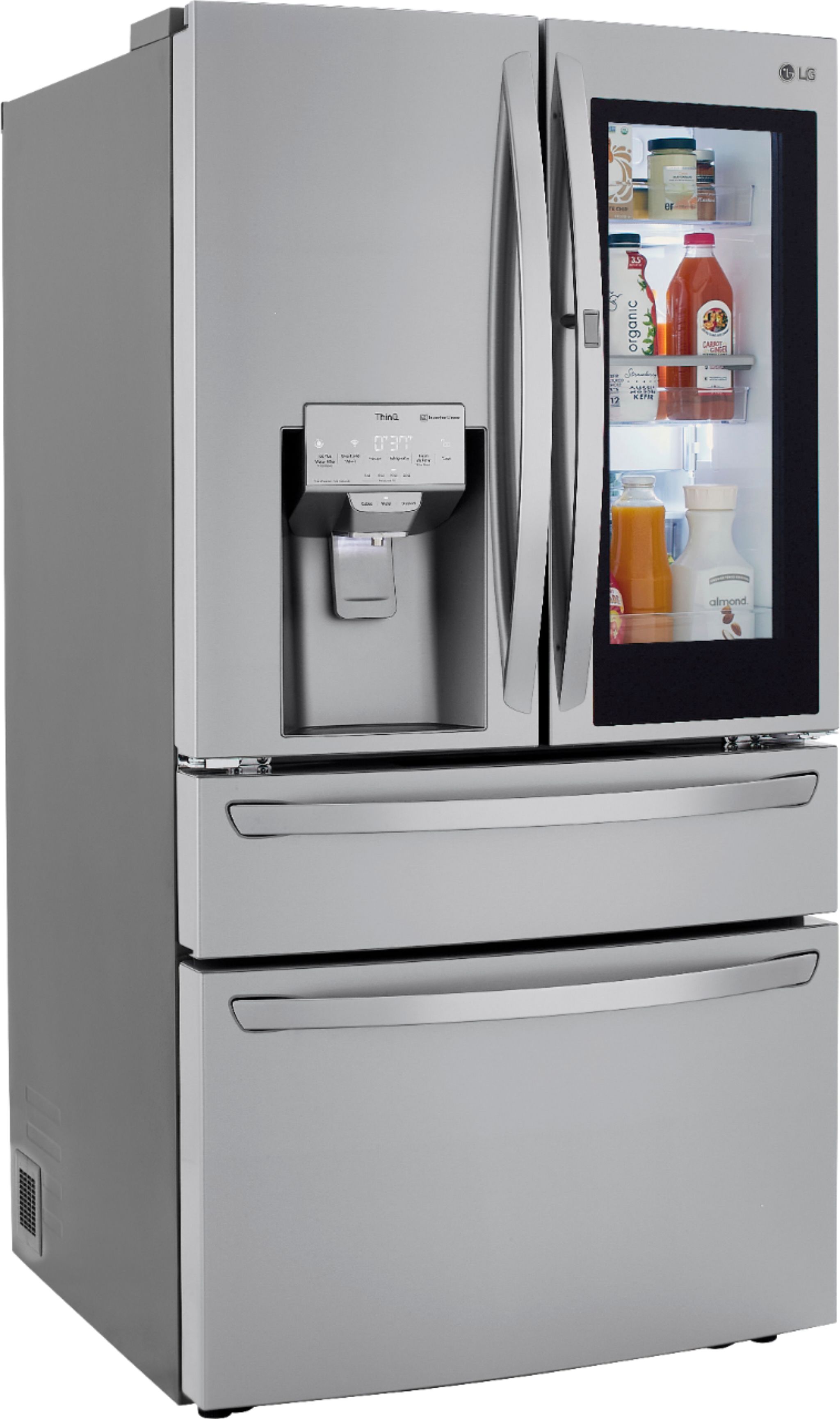 Angle View: LG - 29.5 Cu. Ft. 4-Door French Door Refrigerator with InstaView Door-in-Door and Craft Ice - Stainless steel