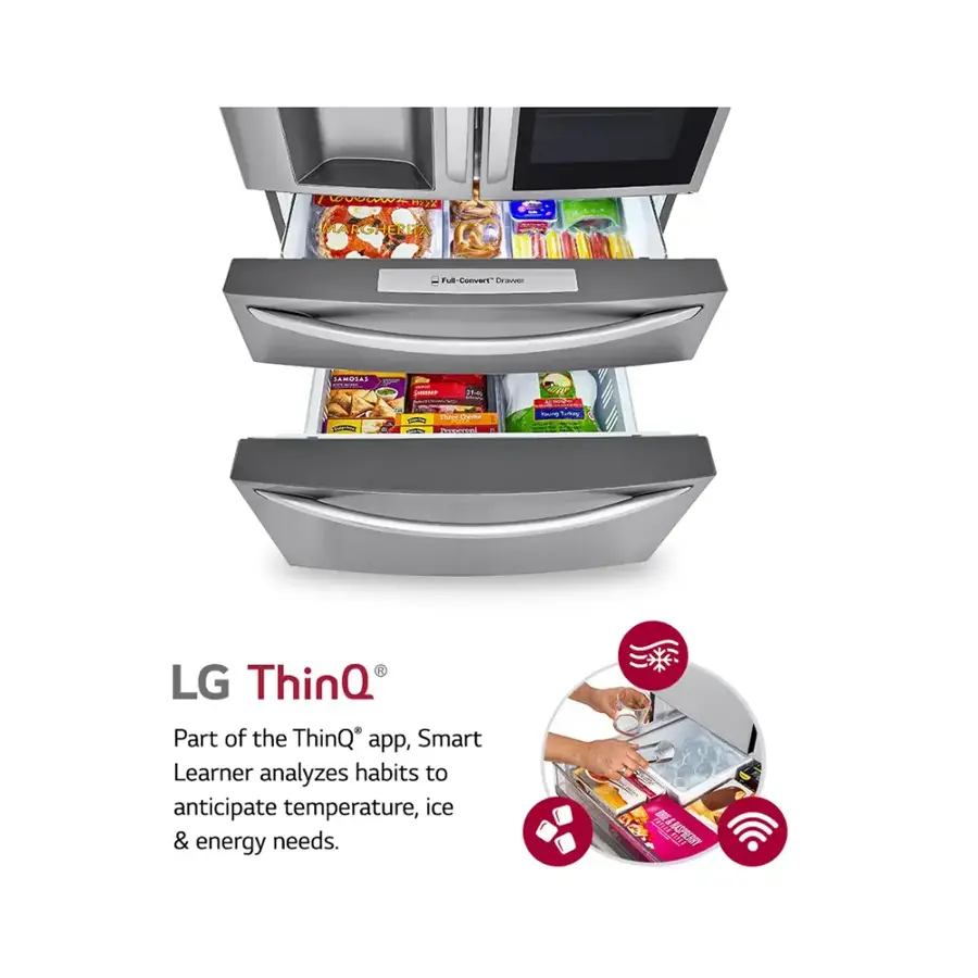LG ThinQ Part of the ThinQ app, Smart Learner analyzes habits to anticipate temperature, ice & energy needs.