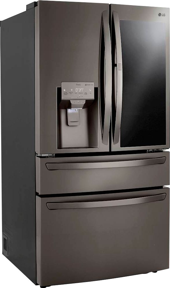 Angle View: LG - 29.5 Cu. Ft. 4-Door French Door Refrigerator with InstaView Door-in-Door and Craft Ice - Black stainless steel