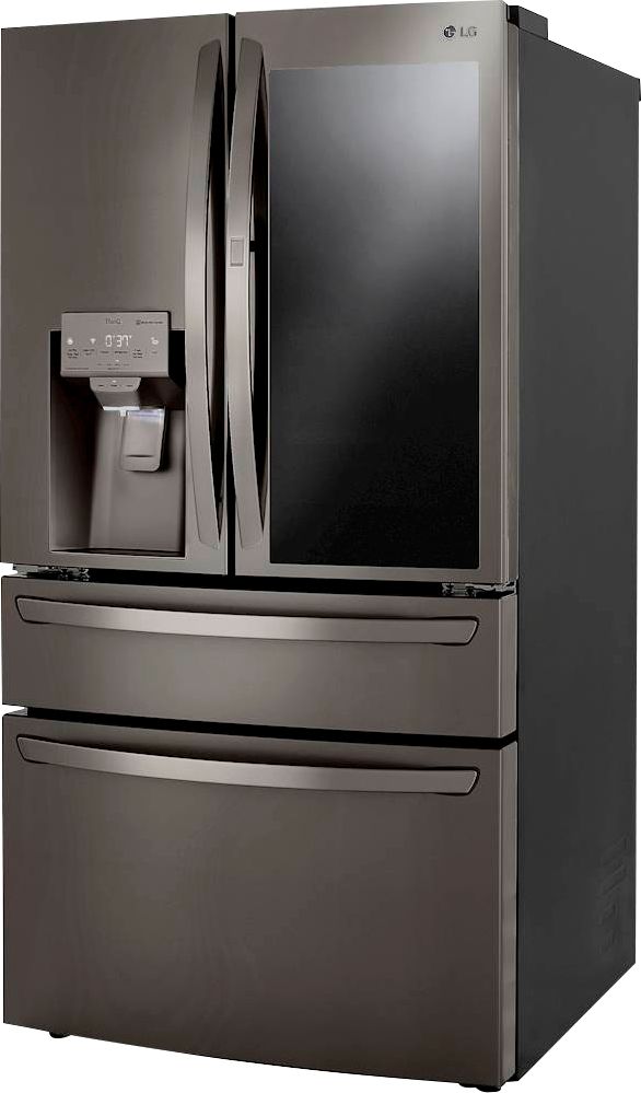 Left View: Samsung - 25 cu. ft. Large Capacity 4-Door French Door Refrigerator with External Water & Ice Dispenser - Black stainless steel