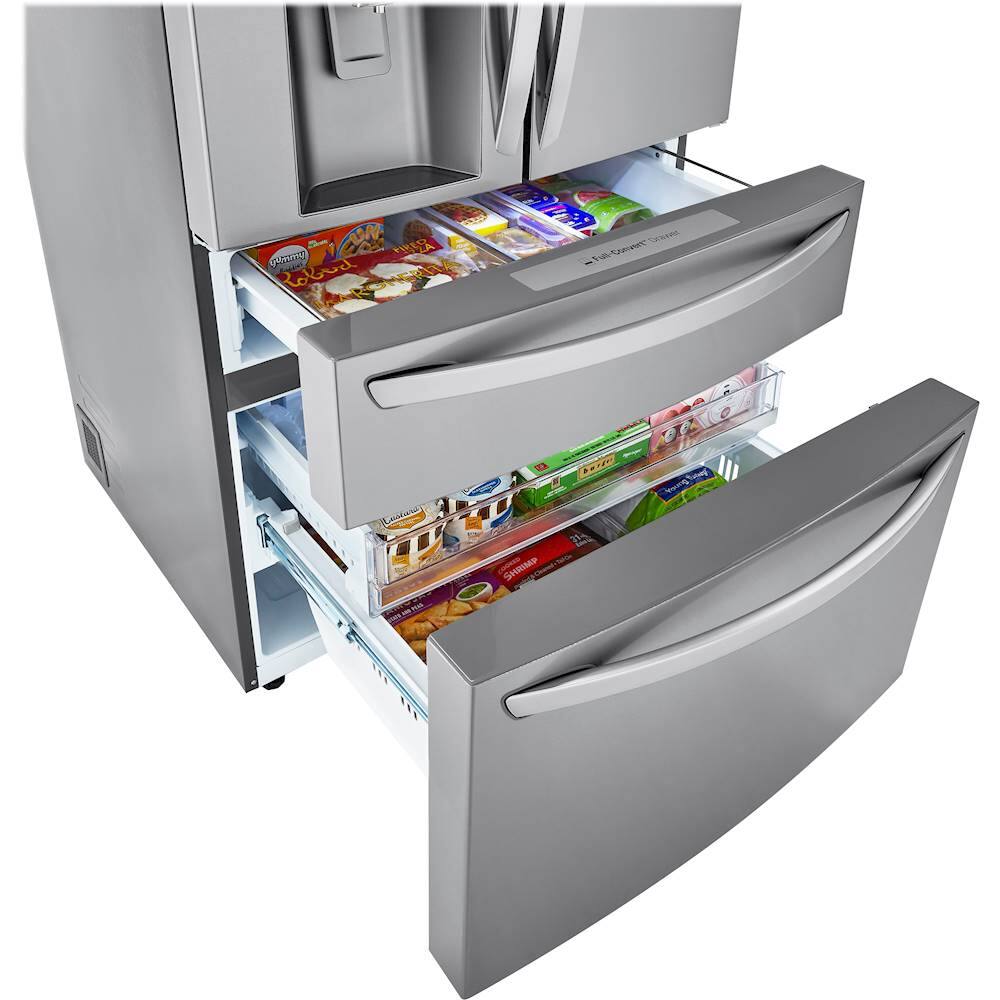 Left. LG - 29.5 Cu. Ft. 4-Door French Door-in-Door Smart Refrigerator with Craft Ice - PrintProof Stainless Steel.