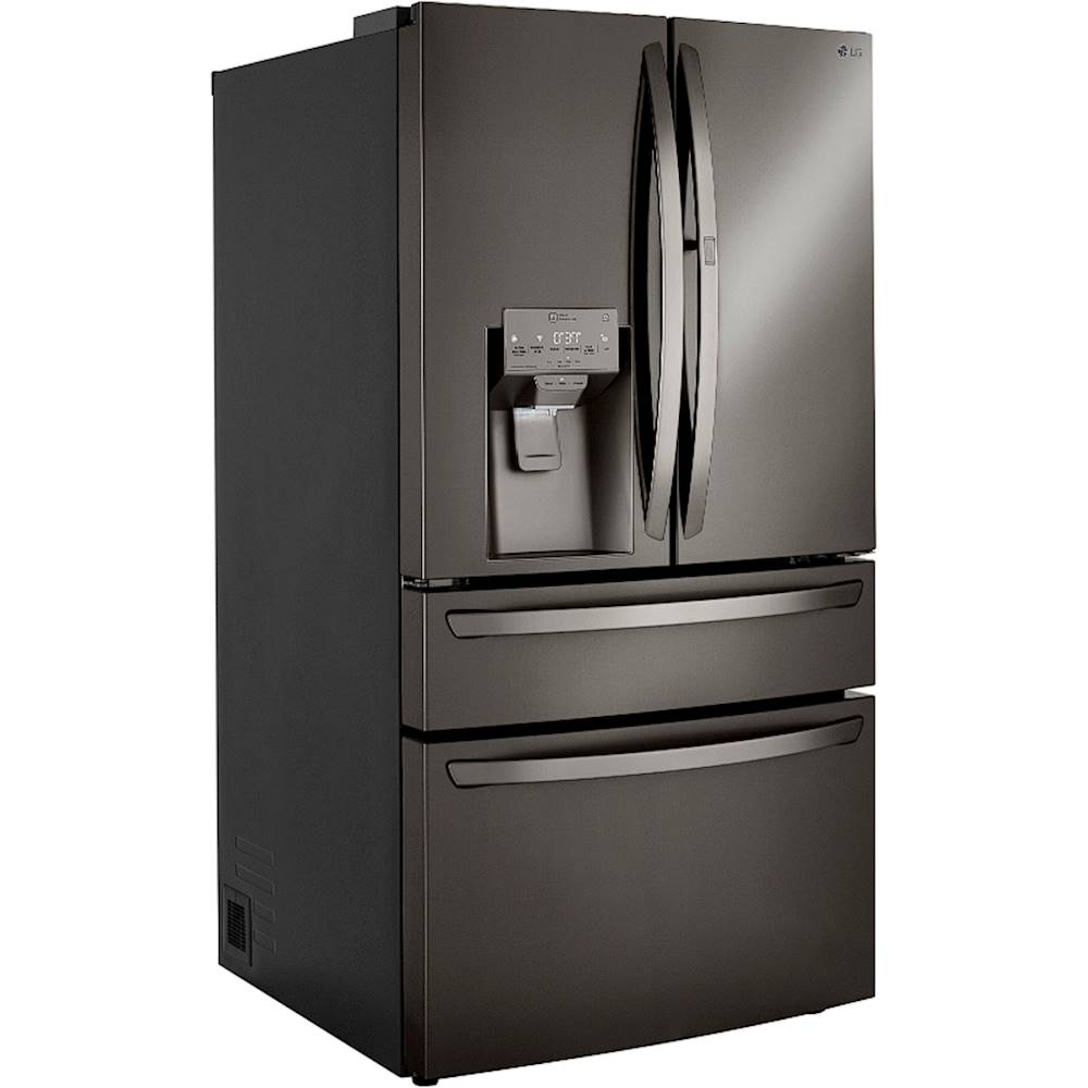 Angle View: LG - 29.5 Cu. Ft. 4-Door French Door-in-Door Smart Refrigerator with Craft Ice - Black Stainless Steel