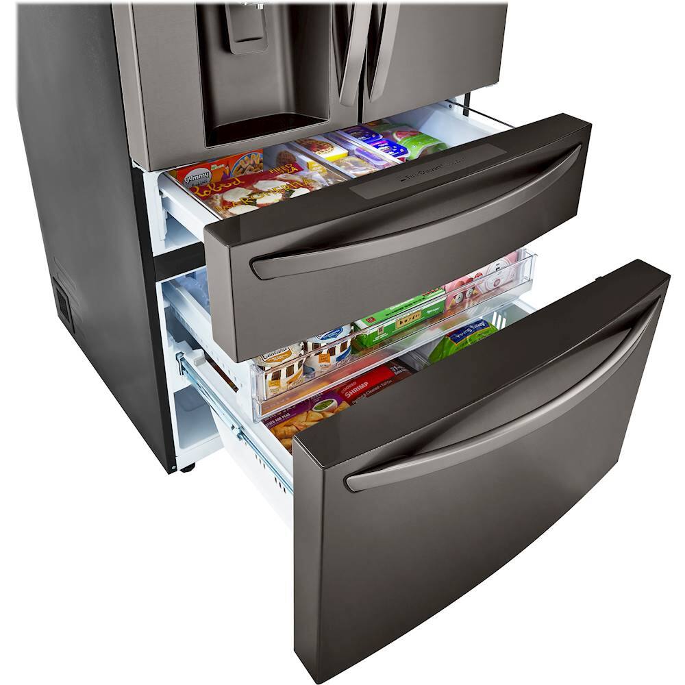Left. LG - 29.5 Cu. Ft. 4-Door French Door-in-Door Smart Refrigerator with Craft Ice - PrintProof Black Stainless Steel.