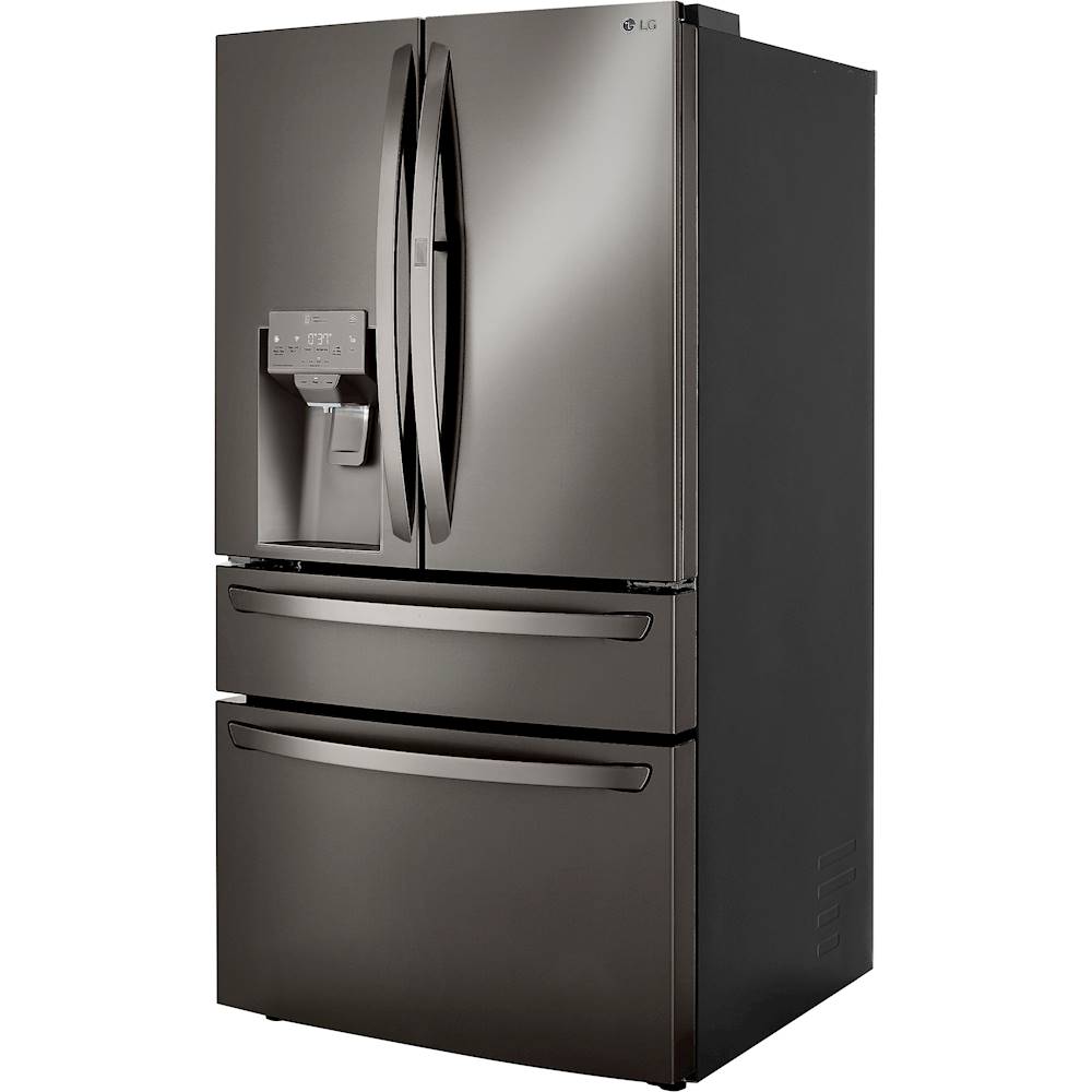 Left View: LG - 29.5 Cu. Ft. 4-Door French Door-in-Door Smart Refrigerator with Craft Ice - Black Stainless Steel