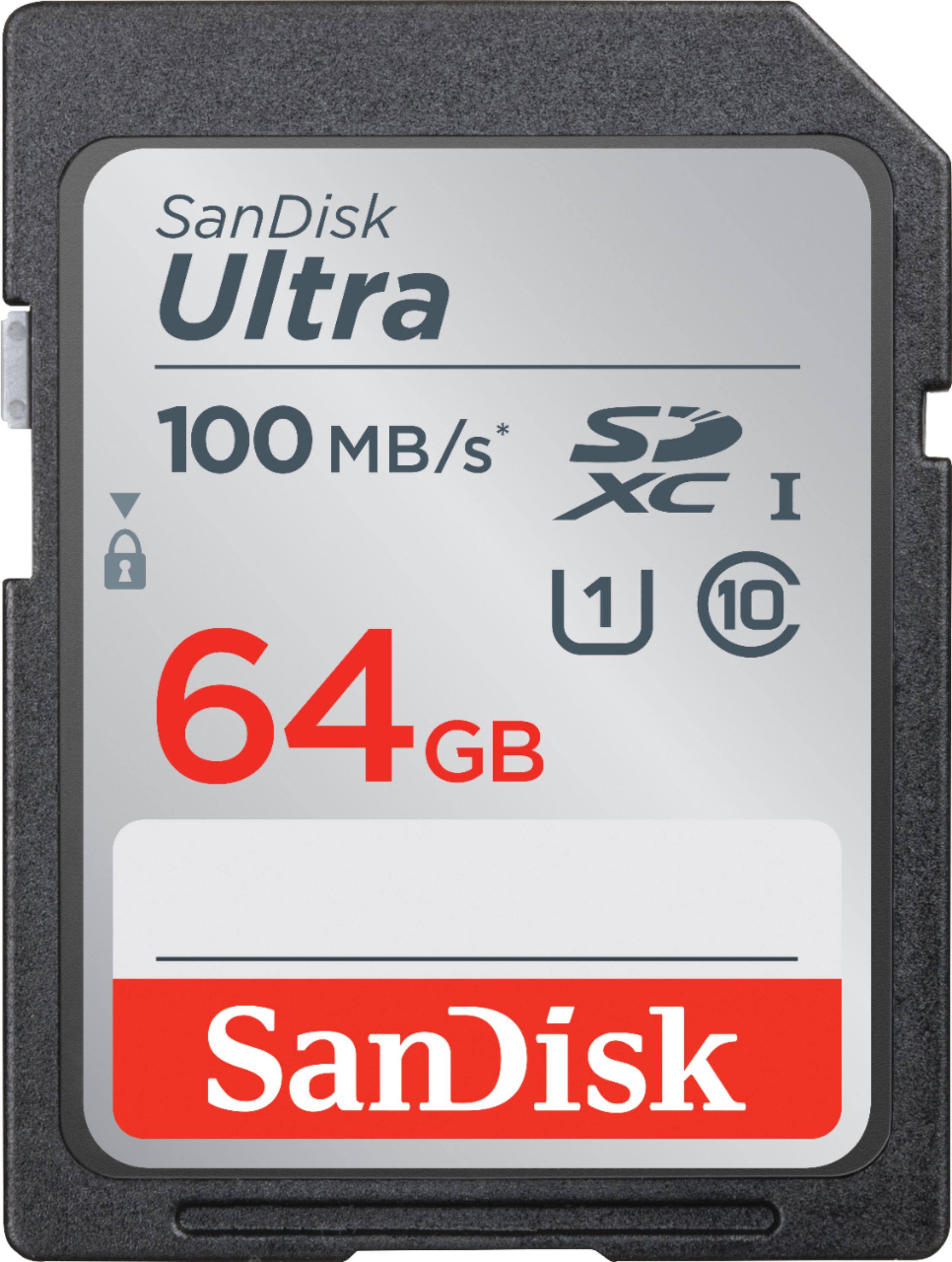 Front. SanDisk - Ultra 64GB SDXC UHS-I Memory Card - Black/Gray/Red.