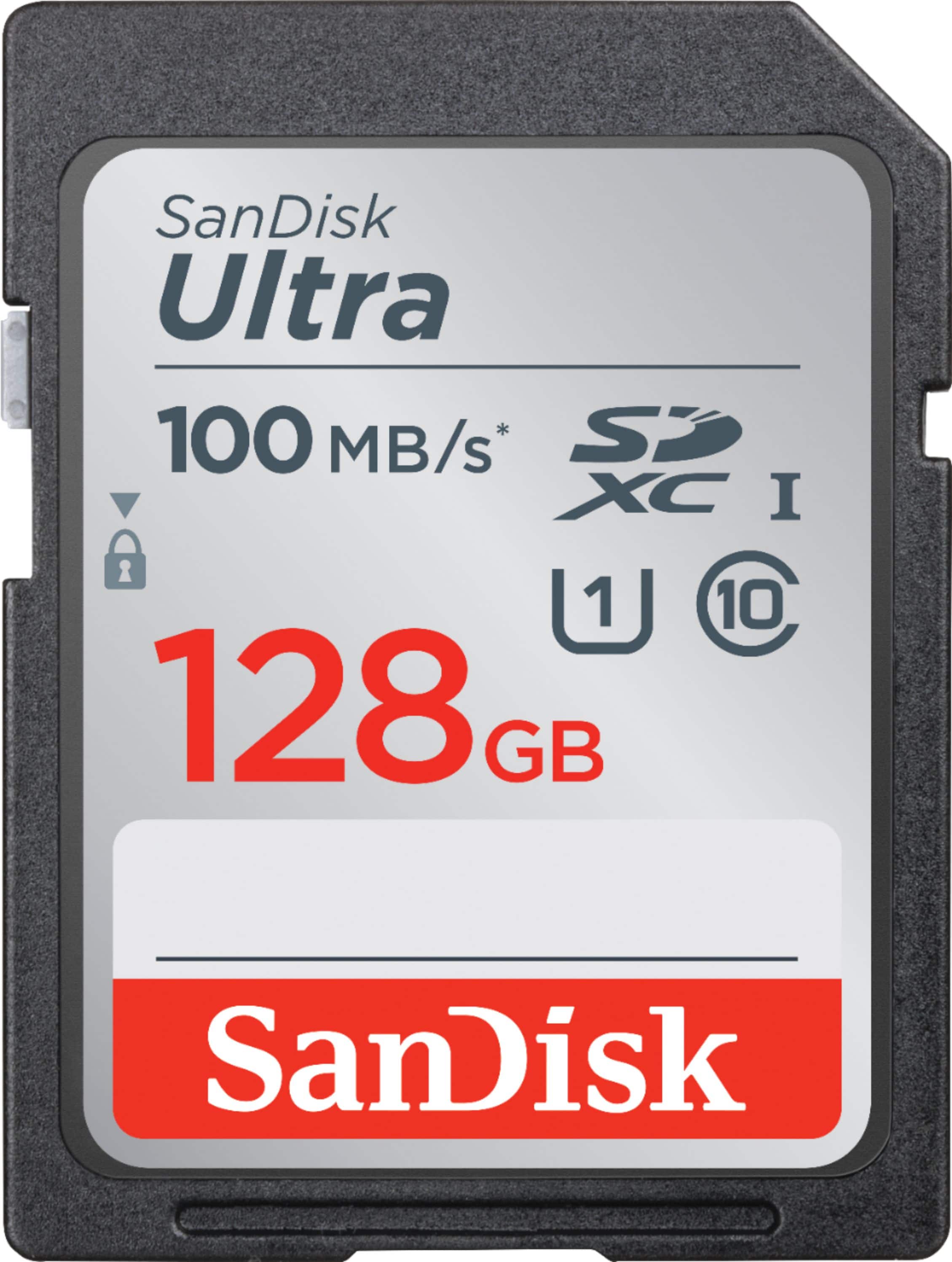 Front. SanDisk - Ultra 128GB SDXC UHS-I Memory Card - Black/Gray/Red.