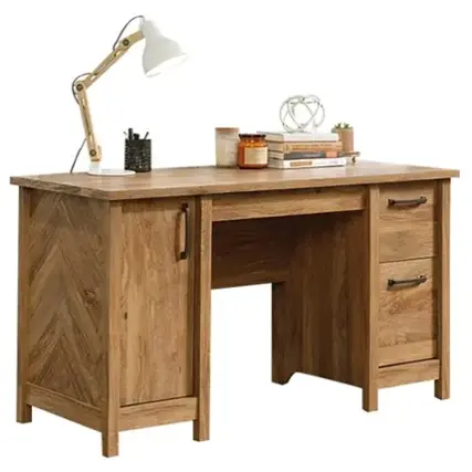 Front. Sauder - Cannery Bridge Collection Rectangular 2-Drawer Table - Sindoori Mango.