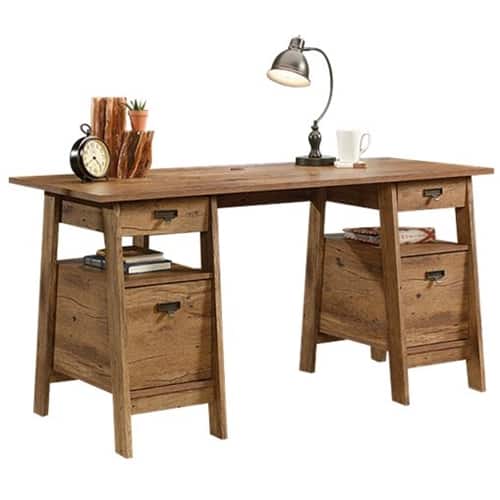 Sauder - Trestle Collection Rectangular 4-Drawer Table - Vintage Oak - Front_Zoom
