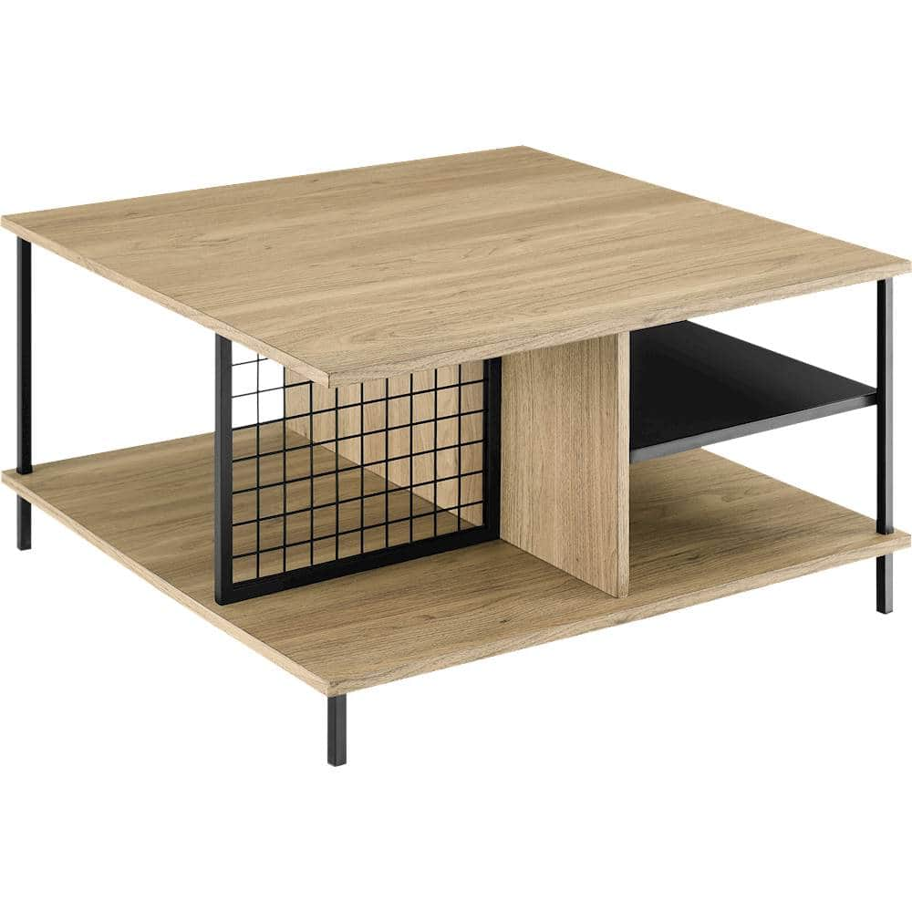 Angle View: Walker Edison - Metal and Wood Square Modern MDF/Durable Laminate Coffee Table - English Oak