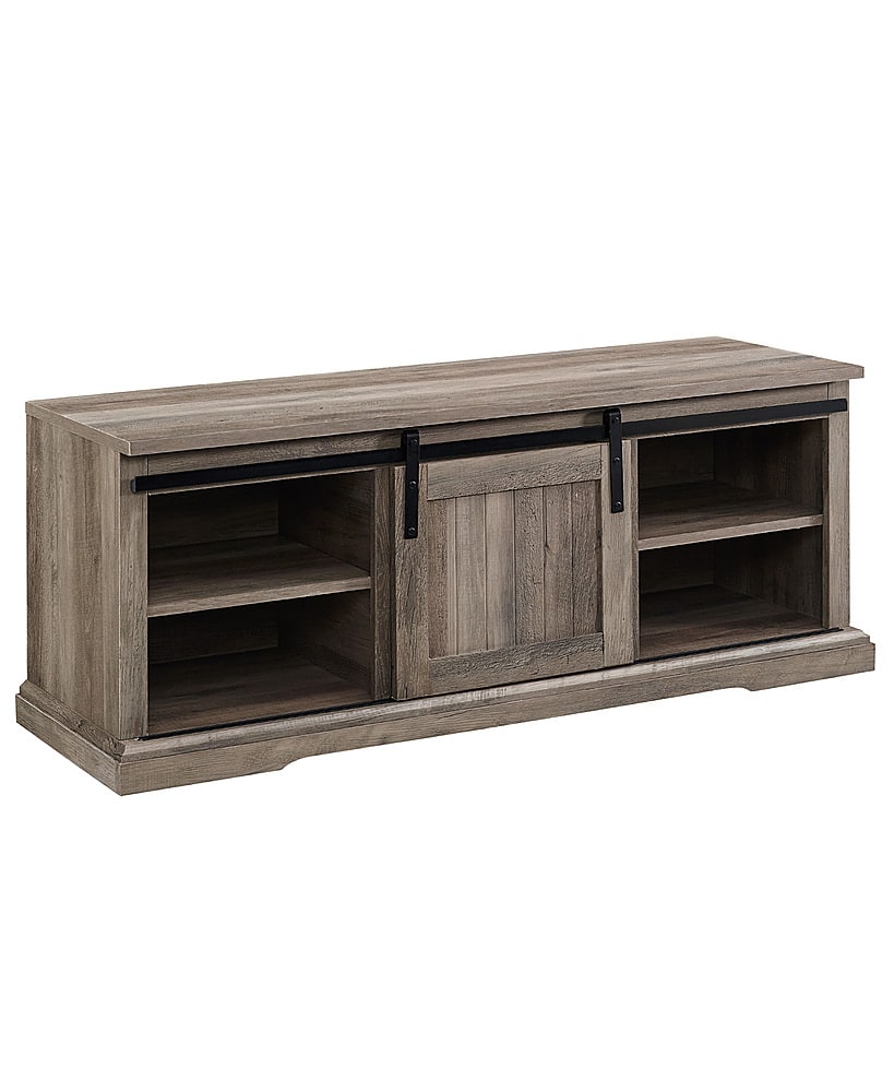 Angle View: Walker Edison - Sliding Grooved Door Entryway Accent Bench - Grey Wash